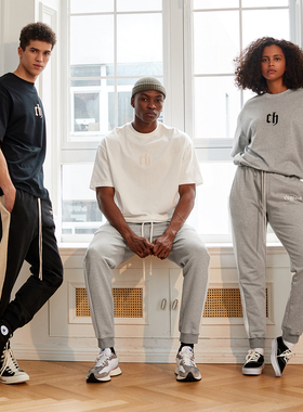 CH黑色短袖T恤男复古印花宽松男士夏季新款纯棉半袖男生夏装上衣