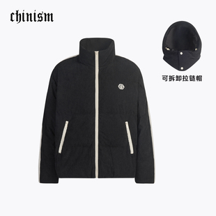 CH灯芯绒撞色短款鸭绒羽绒服男冬季加厚保暖美式潮牌连帽防寒外套