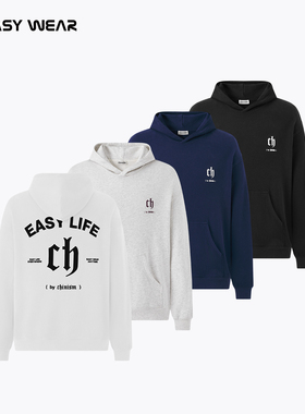 CH丨密绒底锁温哥特体植绒印花连帽卫衣男秋季新美式宽松情侣外套