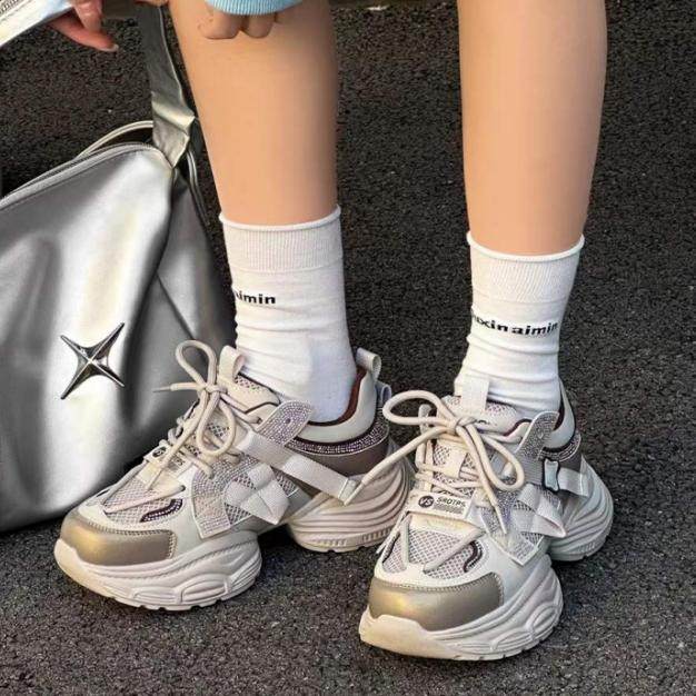 卡帝2025春款老爹鞋2666001软厚底中跟真皮网面镶钻系带女休闲鞋,女鞋,时尚休闲鞋,淘宝优惠券,粉丝福利购,淘宝优惠卷