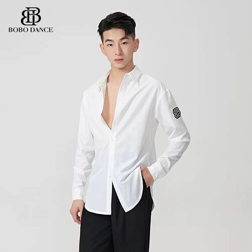 BOBO男士拉丁舞服衬衫高端新款专业练功服成人情侣上衣长袖男生