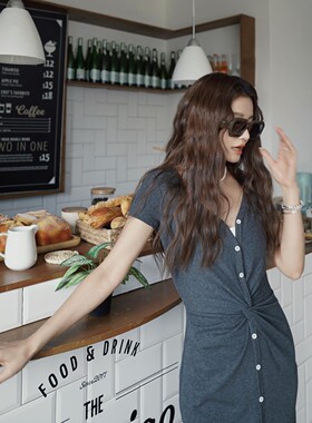 许路儿before30自製款R231192V领扭结造型休闲显瘦长洋装连衣裙