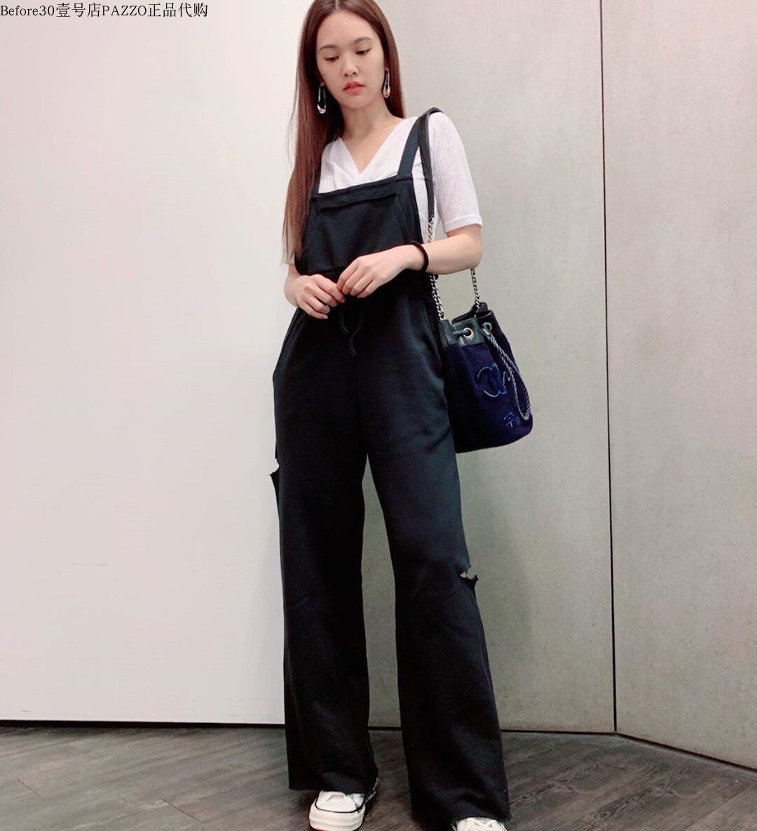 杨丞琳款PAZZO学院风背带裤女2021新自在感腰抽绳连身裤P40202678