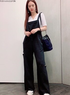 杨丞琳款PAZZO学院风背带裤女2021新自在感腰抽绳连身裤P40202678
