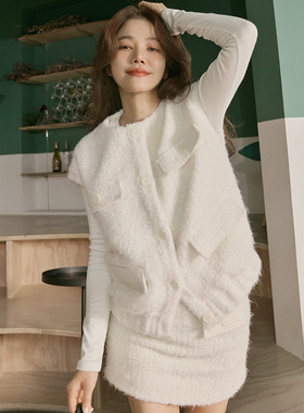 许路儿LUREHSU正品代购R232191 白色小香风羊毛混紡花紗毛衣背心