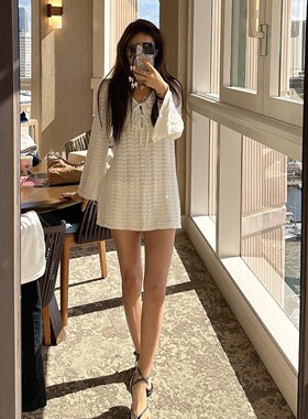 【Before30自制款】许路儿同款R231231白镂空针织短连衣裙
