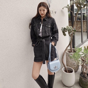 许路儿LUREHSU正品代购R231004修身丹宁牛仔黑色帅气衬衫连衣裙