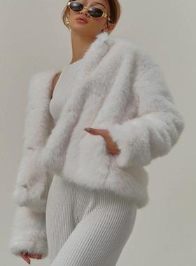 Mercci22正品代购HM1A00272时髦毛毛外套白色皮草上衣