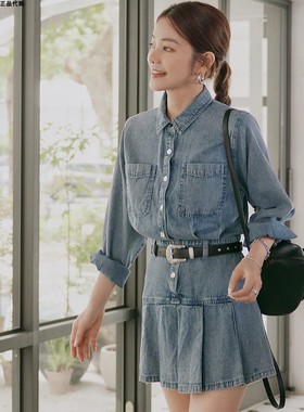 许路儿LUREHSU正品代购R231230 百摺连身丹宁牛仔短连衣裙洋裝