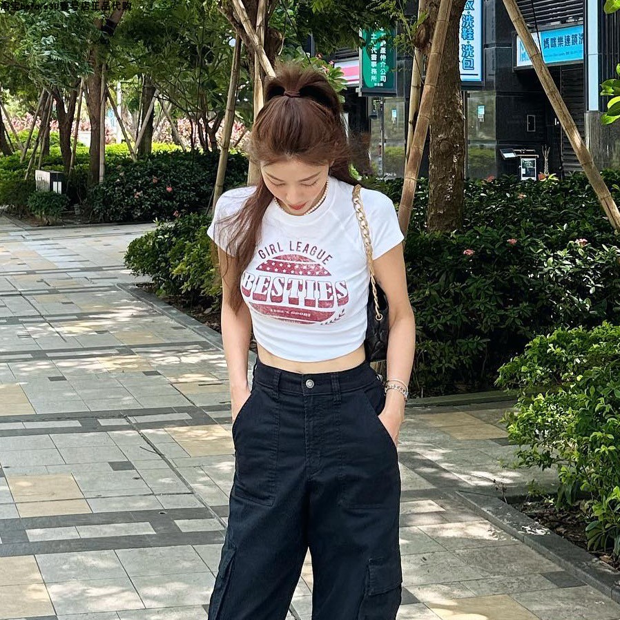 短袖紧身薄美式棉女T恤