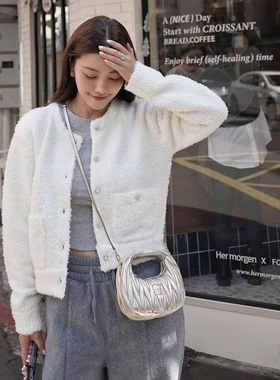 许路儿LUREHSU正品代购R232113 白色开衫毛衣花紗钻飾针织外套