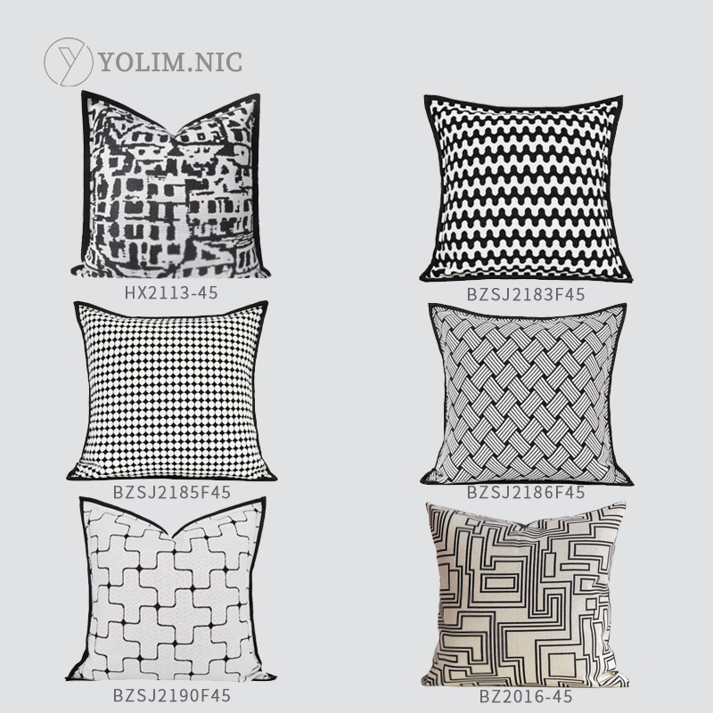 简约现代客厅沙发抱枕套黑白色系波点几何靠垫样板间设计师靠包