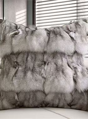 跨境水貂毛抱枕羊毛背枕貂绒48*48厘米家居饰品獭兔毛狐狸毛抱枕