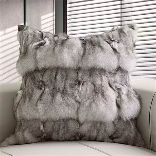 跨境水貂毛抱枕羊毛背枕貂绒48*48厘米家居饰品獭兔毛狐狸毛抱枕