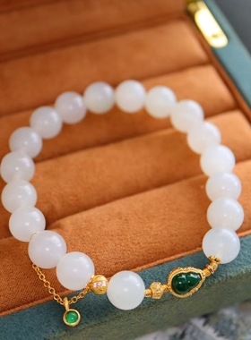 天然和田玉白玉手串8mmDlY天然玉石手链配925银佩珠男女款首饰