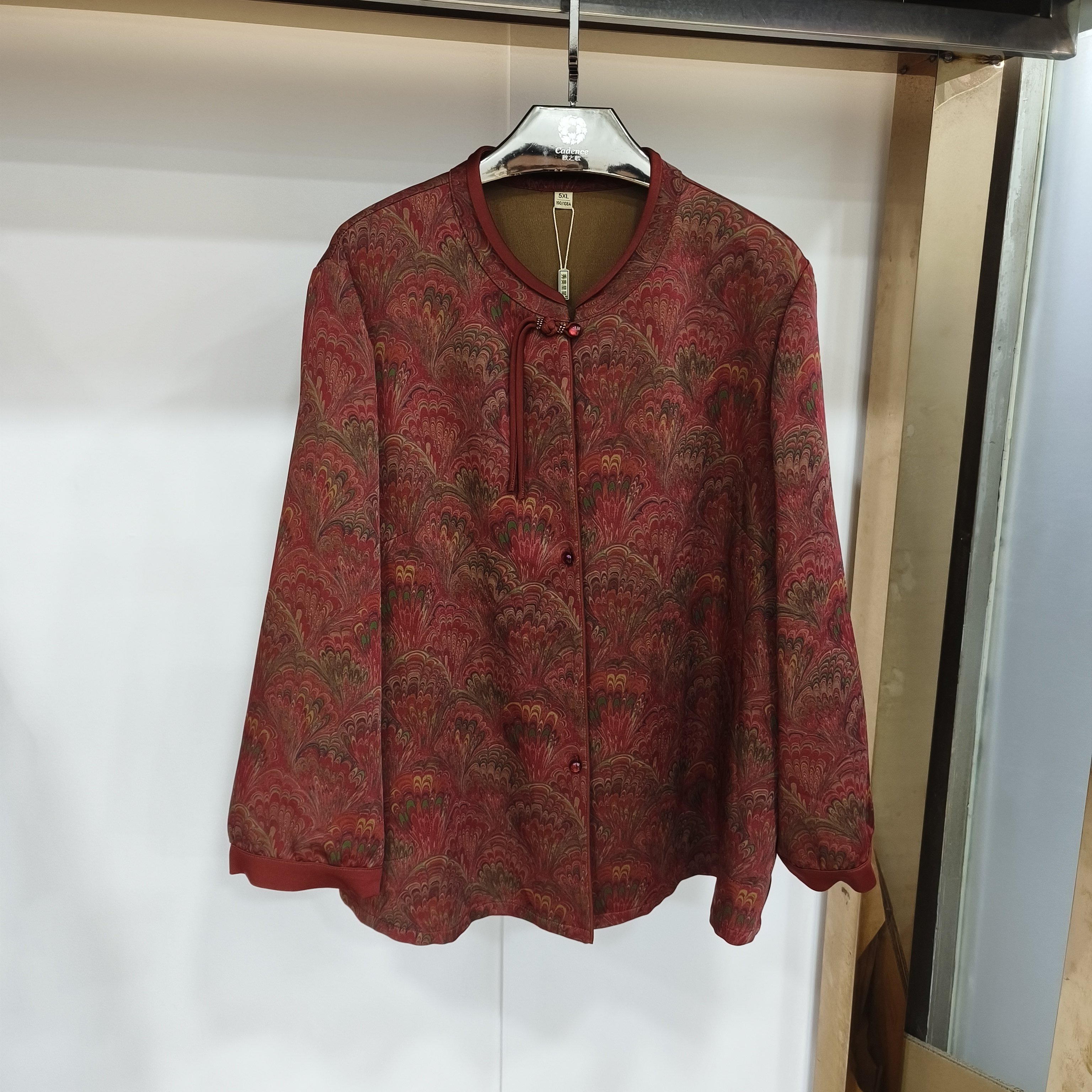 D521中老年女装国风印花外套大码