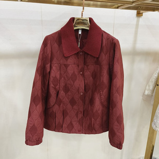 简约时尚 26A 新款 女2026春季 撞色翻领菱格纹短外套 08商场同款