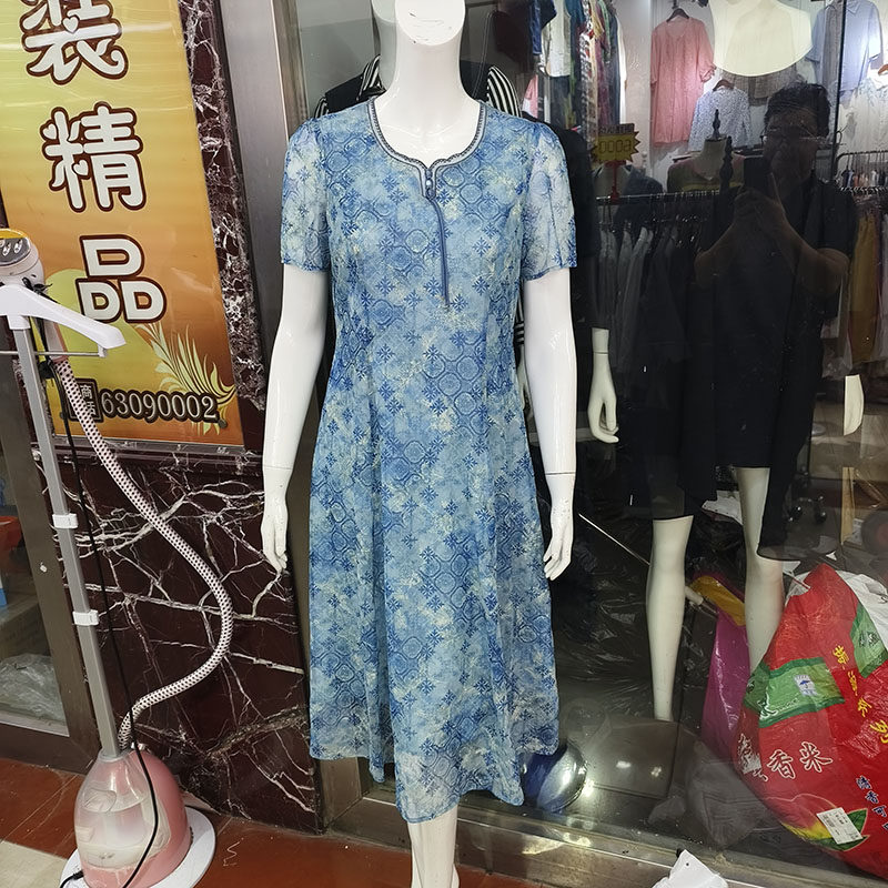 中年妈妈夏季新款圆领遮肉显瘦
