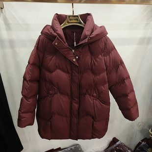 羽绒服外套 中款 专柜正品 美尚M07冬福太太连帽加厚保暖妈妈加大码
