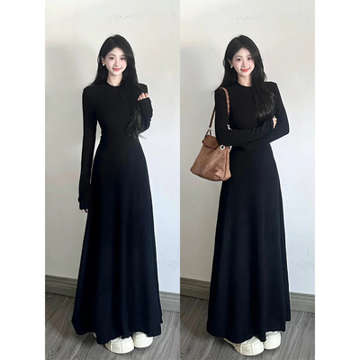 黑色裙子女秋冬针织修身