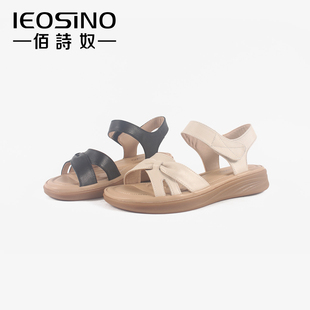 佰诗奴妈妈凉鞋母亲节礼物2026夏季新款女鞋真皮软底中老年凉鞋女