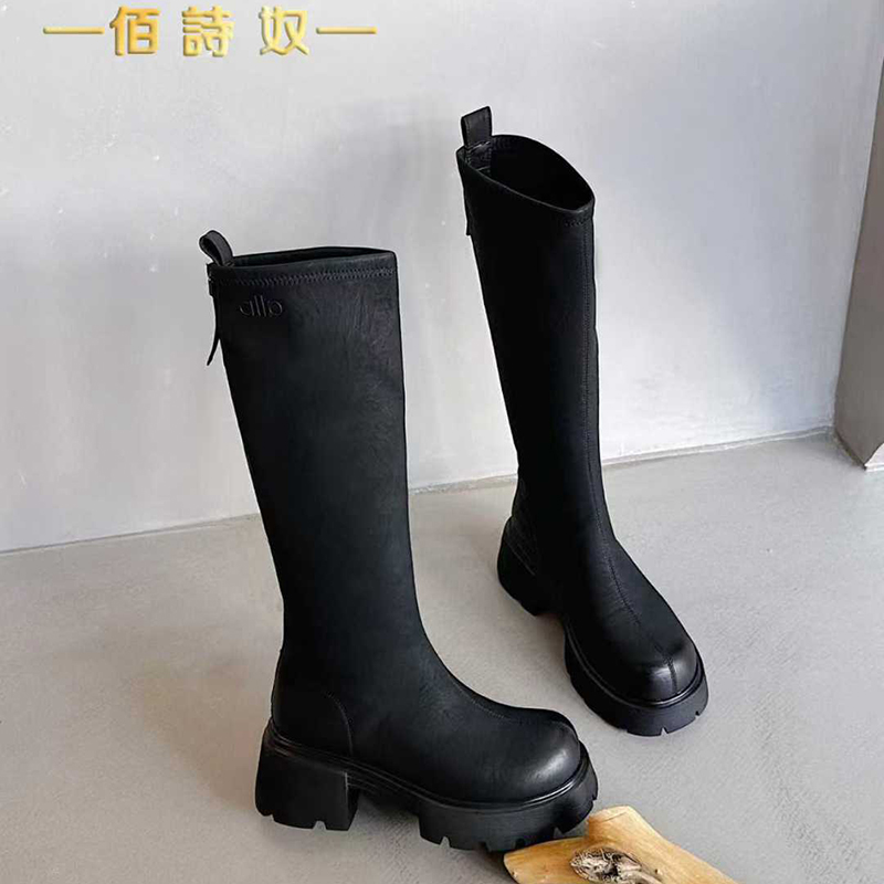 佰诗奴厚底长筒靴女2025新款秋冬不过膝高筒靴粗跟显瘦高跟骑士靴