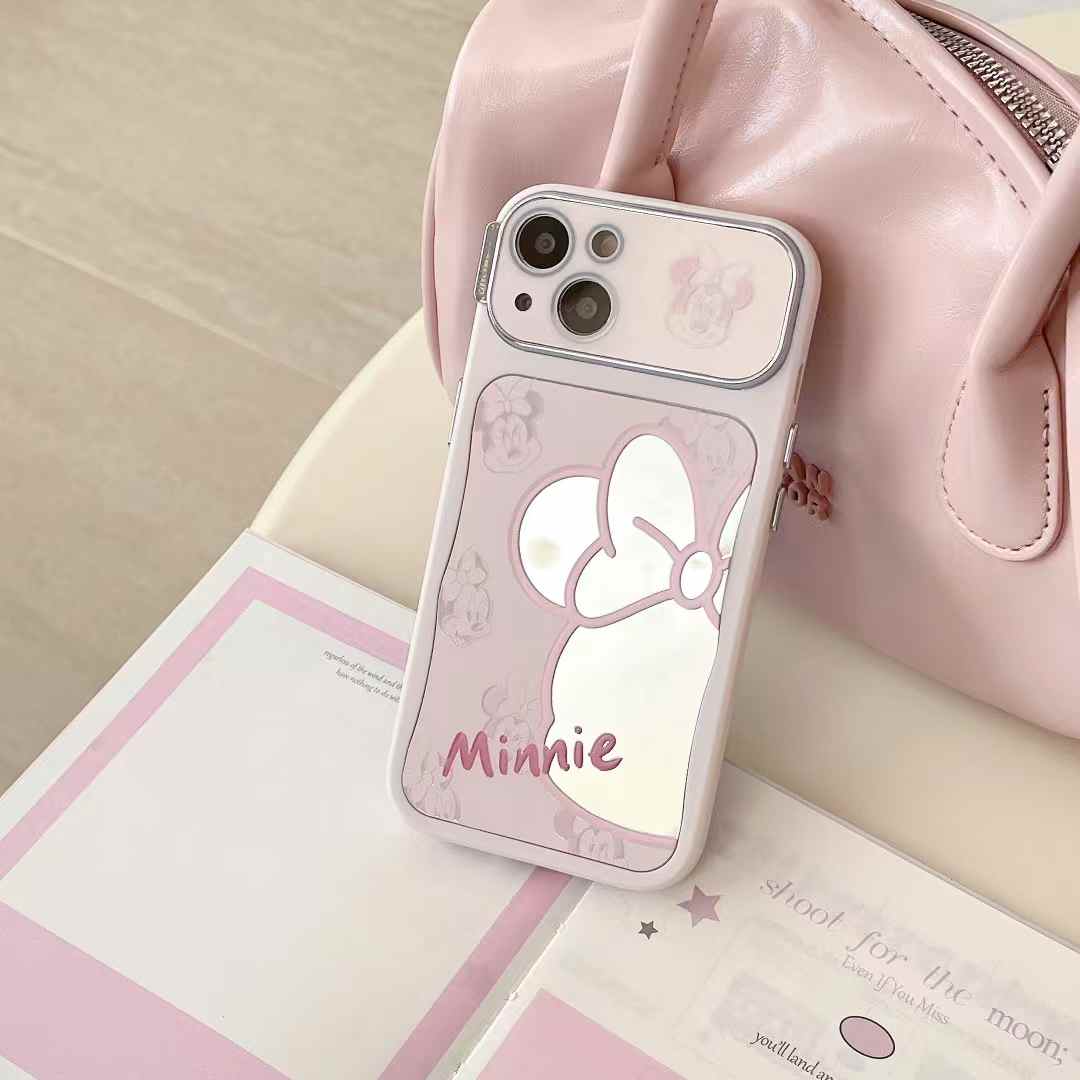 趣味米妮头像适用苹果16promax手机壳iPhone15/14可爱12创意11女新款xrxsmax带镜子硅胶软壳13