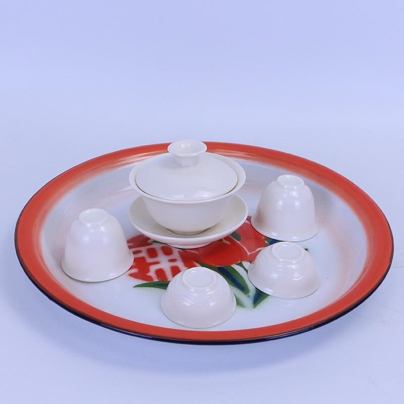 圆形瓷盘搪瓷老式家用茶盘子大盘鸡怀旧托盘金属铁盘专用餐具在类目 餐饮具, 茶具, 茶盘中 - 来自Buy2taobao.com提供专业的淘宝代购服务