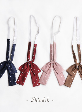 shindek 手作波点小垂柄长柄领结jk酒红领花女生可爱少女配饰小物