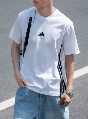 Adidas阿迪达斯男上衣2026新款运动休闲小LOGO圆领短袖T恤JY8563