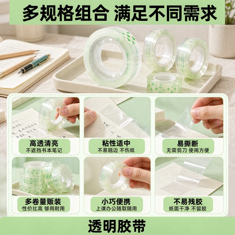 学生用透明易撕不残胶小胶带