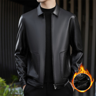 海宁真皮皮衣男2025新款秋冬季翻领绵羊皮夹克加绒加厚中老年外套