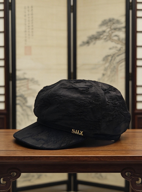 桑蚕丝锦油丝八角帽贝雷帽 高级感显脸小贝雷帽小香风 复古气质