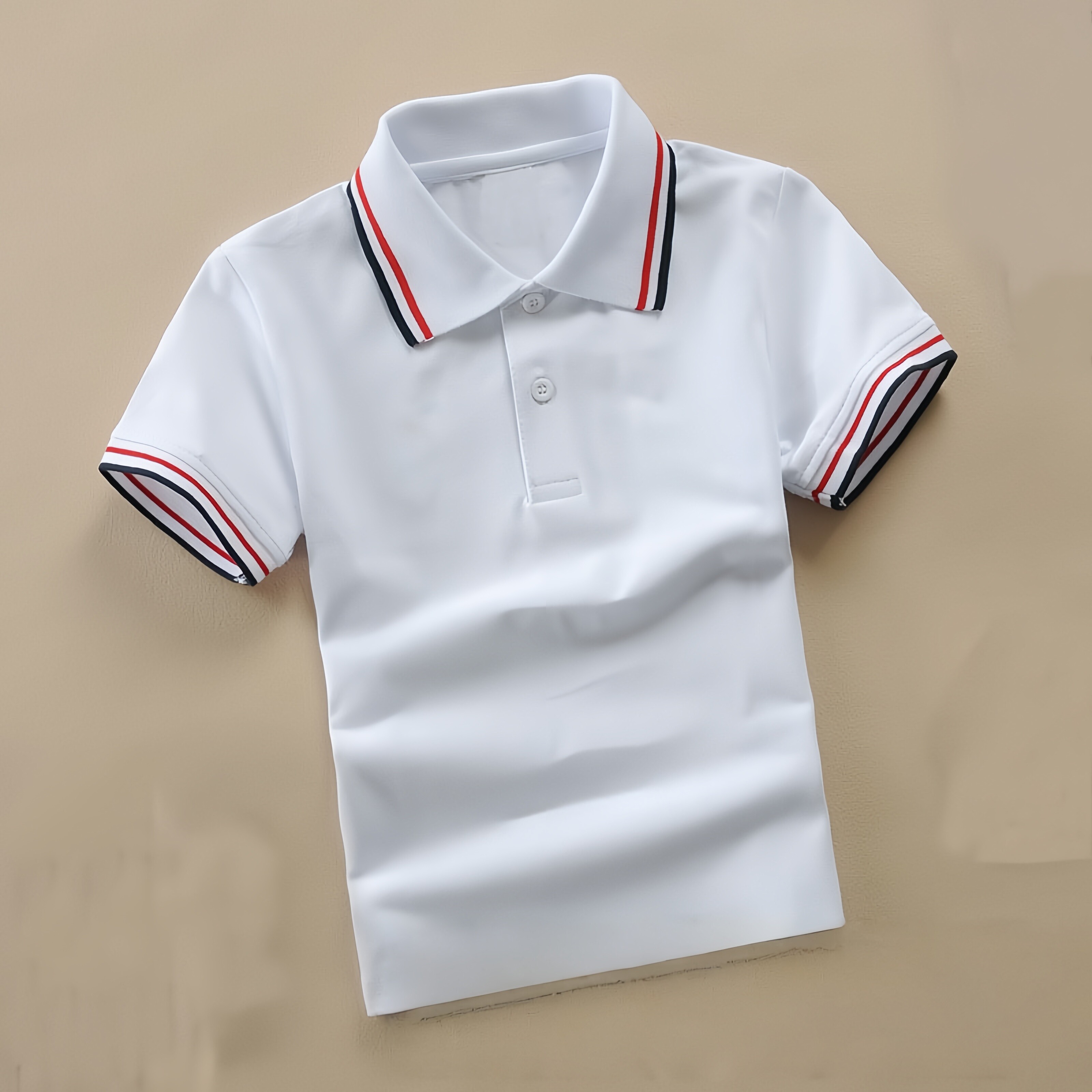 巴拉可儿儿童短袖POLO衫童装男童柔软吸汗纯色白色小学生校服定做