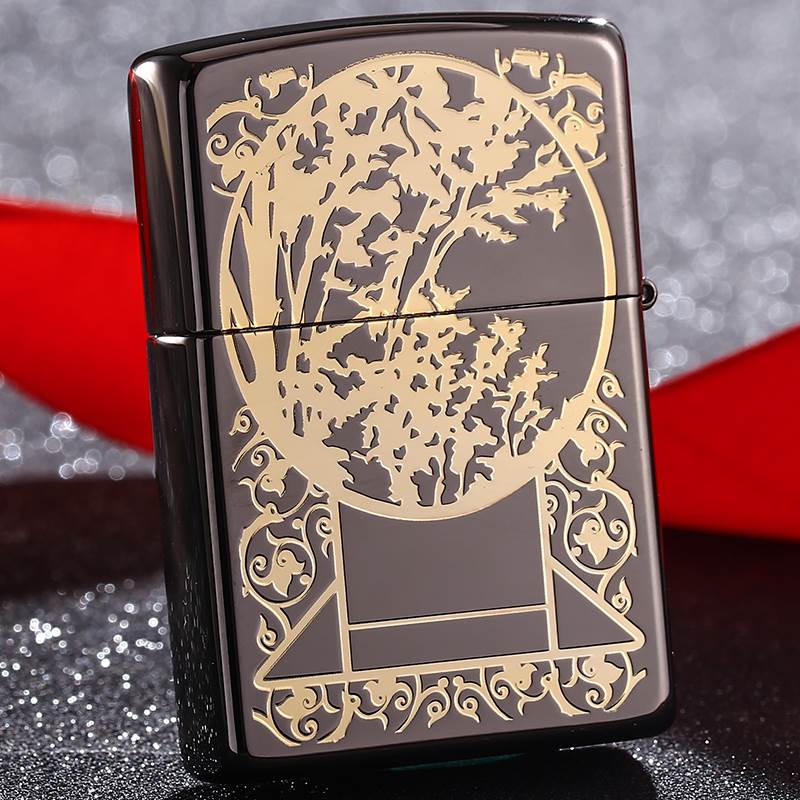 zippo打火機zippo正版 雙面雕刻 黑冰鍍金獨角獸貼章 吉祥靈獸
