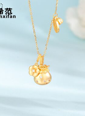 s925纯银新中式点钻小福袋吊坠女款复古招财有钱花锁骨链挂件项链