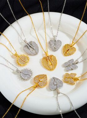 新款个性钛钢爱心蝴蝶项链女百搭天使之翼心形可开合吊坠配饰批发