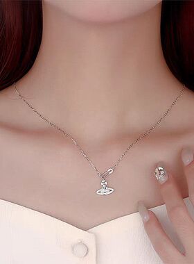 纯银S925满钻别针土星项链 女VIvienne同款个性 时尚甜美风锁骨链