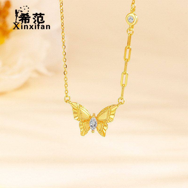 s925纯银立体金属拉丝蝴蝶项链女中古布契风轻奢简约百搭锁骨链,饰品/流行首饰/时尚饰品新,项链,淘宝优惠券,粉丝福利购,淘宝优惠卷