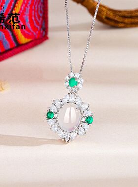 s925纯银冰透白玉髓项链女法式宫廷风气质宴会焦点锁骨链百搭轻奢