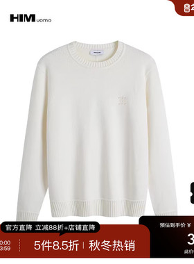 HIM汉崇 潮流简约字母烧花针织线衫男舒适轻暖圆领毛衣 2025冬季