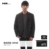 外套休闲平驳领西服男 复古柔软仿麂皮绒西装 HIM汉崇 商场同款