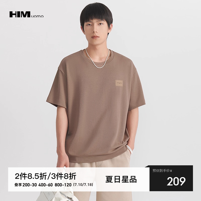 HIM汉崇 字母贴唛短袖卫衣舒适柔软复古休闲圆领上衣男 2025夏季