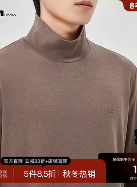 HIM汉崇 复古双面磨毛高领T恤男修身微弹长袖内搭打底衫 2025冬季