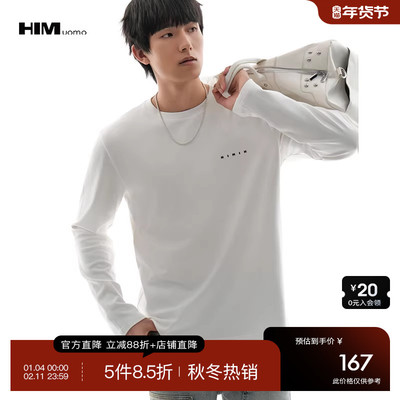 HIM汉崇 简约撞色立体绒面烧花亲肤舒适微弹休闲长袖T恤 2025秋季