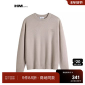 慵懒宽松刺绣针织线衫 HIM汉崇 商场同款 后背压花保暖圆领毛衣