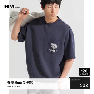 HIM汉崇 圆领卫衣男 2026春季 国风龙纹哥特工艺刺绣宽松休闲短袖