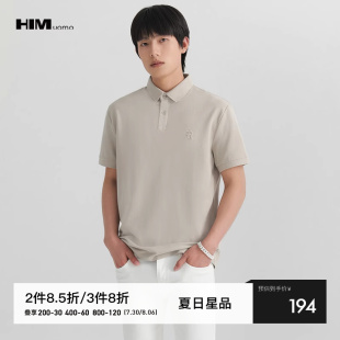 2025夏季 HIM汉崇 简约刺绣舒适透气反领上衣 商务休闲短袖 POLO衫