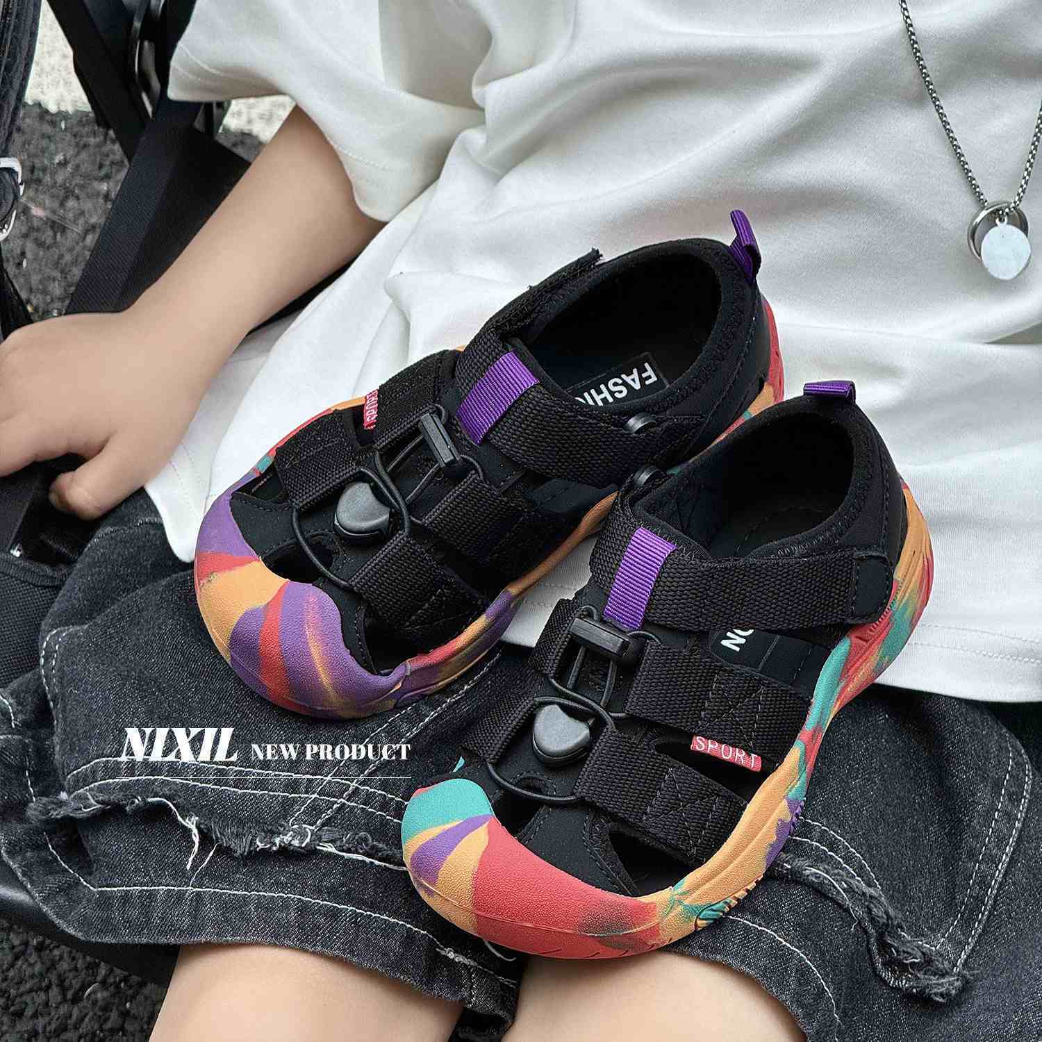 2025夏季款潮范迷彩男童运动凉鞋儿童溯溪鞋女童宝宝休闲包头凉鞋