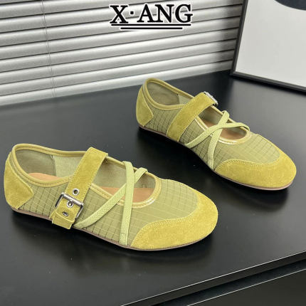 牛皮版复古风芭蕾舞鞋圆头玛丽珍鞋子女鞋夏季浅口软底不累脚单鞋